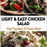 Healthy Chicken Salad made with Greek yogurt, shredded chicken, and fresh greens on a rustic plate.